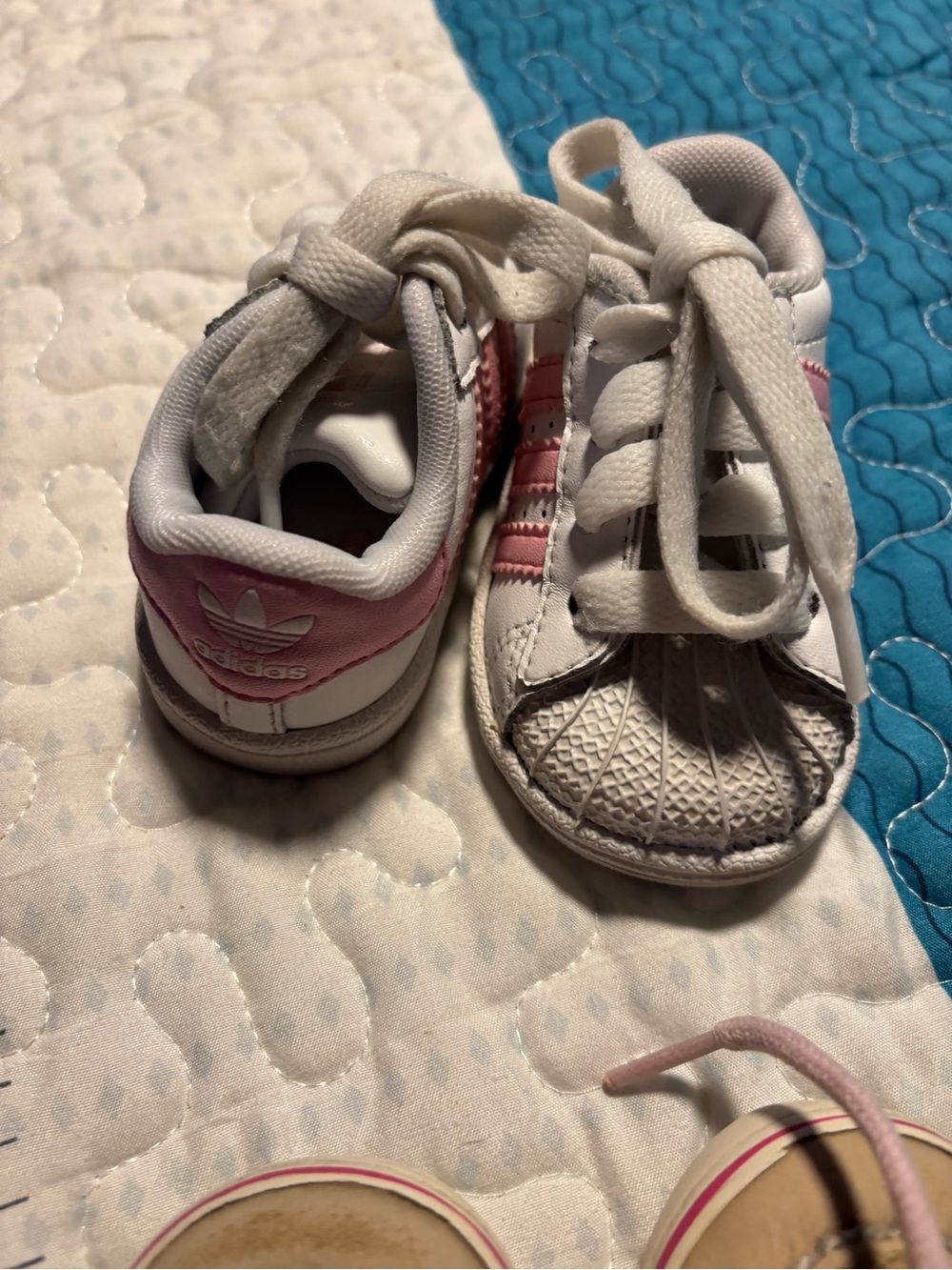 adidas White and Pink Baby Superstar Sneakers